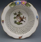 Herend Hungary Rothschild Bird Open Weave 4" Lattice Bowl Applied Flowers 7376. Fixed Price $70.50.