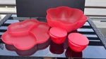 Tupperware Red Flower Chip 'n Dip Serving Set - 5.6L Piece #4624 #4625. Fixed Price $25.00.