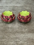 Department 56 Lotus Artichoke Candle Holder Red Green Ceramic Set Of 2 Rare. Fixed Price $32.00.