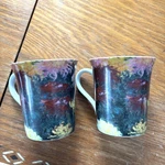 Konitz Germany Claude Monet 12 Oz Pair Porcelain Coffee Cups Mugs Floral Mum. Fixed Price $19.10.