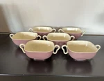 Lot 6 Franciscan Metropolitan Mauve Flat Cream Soup Bowls Art Deco 1940-1957. Fixed Price $89.99.