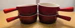4 Creuset Red 5" French Onion Soup Bowls 16 Oz. W/handles Never Used. Fixed Price $164.99.