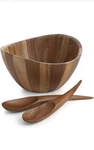 Nambe Gourmet Collection Harmony 3 Piece Acacia Wood Salad Bowl & Servers, Brown. Fixed Price $74.00.
