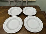 Noritake White Scapes #4062 Silver Rimmed 8 3/4 Soup Bowls Set Of Four. Fixed Price $21.23.