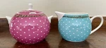 Katie Alice Uk Porcelain Cupcake Couture Collection Creamer & Sugar Bowl Set W/l. Fixed Price $32.50.