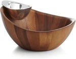 Nambe Harmony Chip And Dip Serving Bowl, Acacia Wood & Alloy Metal, 12". Fixed Price $99.99.