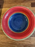 Set Of 2 Royal Norfolk Mambo Striped Blue Center Cereal Soup Bowl Fiesta 7 3/8. Fixed Price $9.00.