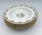 Set Of Royal Crown Derby China England Gold Rim 8" Soup Bowls Ely Shape # A375. Fixed Price $75.00.
