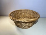 Vintage Round French Bakers Basket Patina Wicker Heavy Sturdy Solid Honey Gold. Fixed Price $20.00.