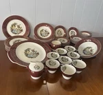 Sebring Pottery Co. Serenade Burgundy Ceramic Dinner Set Cups Plates 48 Piece. Fixed Price $449.00.