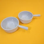 2 Creuset French Onion Handled Soup Bowls 1041 White 5" Ceramic. Fixed Price $72.99.