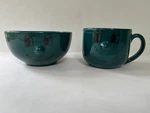 Vtg Livingware Collection Smiley 3D Face Bowl & Coffee Mug Dark Green Dolce Vita. Fixed Price $25.00.