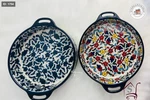 Handmade Floral Ceramic Round Baking Dish Handles Artisan Serving Bowl 80 Ch. Fixed Price $49.00.
