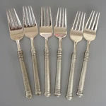6 Pottery Barn 70% Pewter Banded Handle & 18/8 Stainless Dinner Fork. Fixed Price $93.75.
