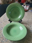 Set Of 2 Crestware Green Restaurant Stoneware Wide Rimmed Soup Bowls. Fixed Price $39.95.