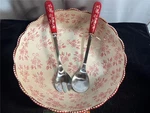 Temptations Floral Lace Red 5 Qt Salad Bowl W/ Fork & Spoon New Unused Condition. Fixed Price $39.99.