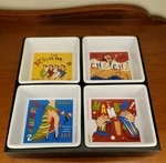 Pottery Barn The Latin Dances 4 Square Decorative Ceramic Dish Bowls & Wood Tray. Fixed Price $39.99.