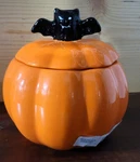 Celebrate Ceramic 5.5IN Pumpkin With Bat Handle Covered Bowl AA02B37016. Fixed Price $20.00.