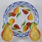 Vtg 16" Clay Art Mosaic Pear Hand Painted 2001 Serving (1) & 8" Bowls (2). Fixed Price $39.79.
