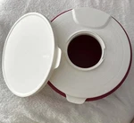 Tupperware Burgundy Flat Bottom 14 3/4 C Mixing Bowl Lid & Splatter Guard New!. Fixed Price $25.00.