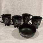 World Market Black Christmas Mug Set Bowl Merry Bright Jolly Holiday.. Fixed Price $26.50.