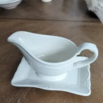 Southern Living Gallery Collection White Embossed Gravy Boat With Underplate. Fixed Price $20.00.