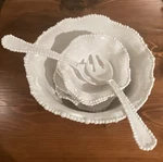Beatriz Ball Vida Alegria Large White With 4 Salad Bowls And Servers. Fixed Price $125.00.
