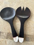 Large Wooden Black With White Salad Spoon And Fork Servers Easy Use Clean. Fixed Price $13.50.