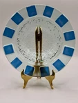 Set Of 6 Studio Art Glass Bowls With Applied Cobalt Rim Tiles Controlled Bubbles. Fixed Price $229.00.