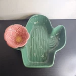 Treasure Craft Cactus Chip And Dip Bowl Flower Set Pottery Usa. Fixed Price $25.00.