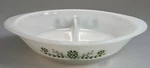 Vtg Jeannette Glasbake Green Daisy Oval Divided Casserole Dish J2352. Fixed Price $16.79.