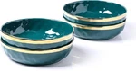 4- Piece Stone Lain Florian Round Pasta Bowl Set, Green W/ Gold Rim New. Fixed Price $39.99.