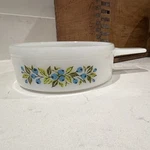 Vintage Glasbake Milk Glass Soup Bowl Or Casserole Dish Blueberry Pattern. Fixed Price $16.99.