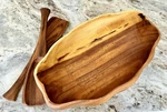 Beautiful Oval Acacia Wood Serving Bowl W/scalloped Edge & 2 Dansk Tongs. Fixed Price $49.99.