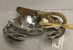 Pier 1 Crab Dip Bowl & Wood Spreader Set New Polished Aluminum Coastal Beachy. Fixed Price $49.99.