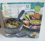 Members Mark 12 Piece Bamboo Serveware Set New In Box Tray Bowl Plates Lids. Fixed Price $23.97.