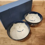 (2) Sousaku Warai Maneki Neko Happy Cat 6" Porcelain Rice Bowl Japan Blue New. Fixed Price $29.75.