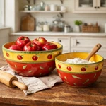 Foreside 1990S Set Of 2 Handpainted Ceramic Apple Farmhouse Mixing Bowls. Fixed Price $27.00.