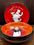 Lot Of 4 Tracy Flickinger Certified International Chef & Waiter Soup Pasta Bowls. Fixed Price $44.00.