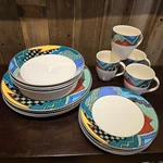 17 Pc Christopher Stuart Optima Rave Retro 80S 90S Modern Style Set Plates Bowls. Fixed Price $58.00.