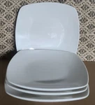 Four (4) Salt Off-white 9.5" Square Soft Rim Porcelain Dinner Plates. Fixed Price $40.00.