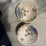 (2) Anthropologie Molly Hatch Floral Swirls Footed Bowls Dogwood Butterfly Boho. Fixed Price $14.99.