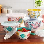 The Pioneer Woman 10-PIECE Melamine Mixing Bowl Set, Fancy Flourish. Fixed Price $28.99.