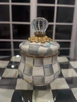 Mackenzie Child Sterling Check Enamel Lidded Sugar Bowl.. Fixed Price $80.00.