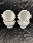 Crate & Barrel White Porcelain Soup Dessert Bowls Footed W/handles Set Of 4 Euc. Fixed Price $38.99.