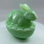 Covered Bunny Dish - Jade Mosser Glass, Usa. Fixed Price $30.99.