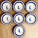 Vtg Noritake Running Free Sailboat Stoneware Soup Bowls Japan Set 7 Blue White. Fixed Price $104.95.