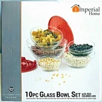 10 Pcs Glass Mixing Bowls Set With Red Colors Lids By Imperial Home. Fixed Price $17.99.