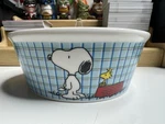 Snoopy & Woodstock Peanuts Ceramic Dog Bowl - Blue Plaid "all Gone". Fixed Price $20.00.