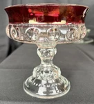 Vintage Ruby Flashed King Crown Pattern Footed Glass Compote Style Candy Dish. Fixed Price $12.00.